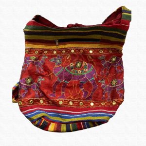 Red Camel Embroidered and Striped Bag